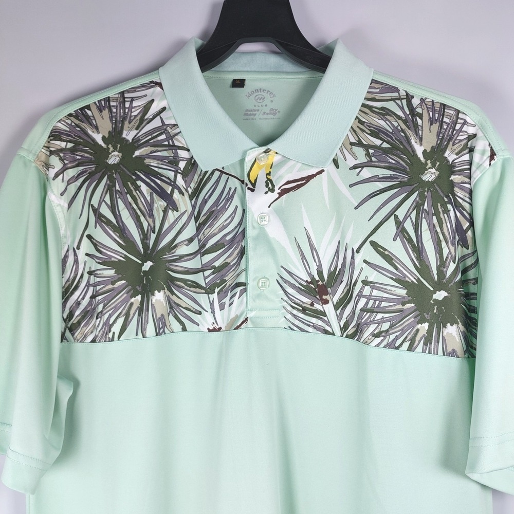 Monterey Club Golf Polo Shirt Mens XL Mint Green Botanical Short Sleeve